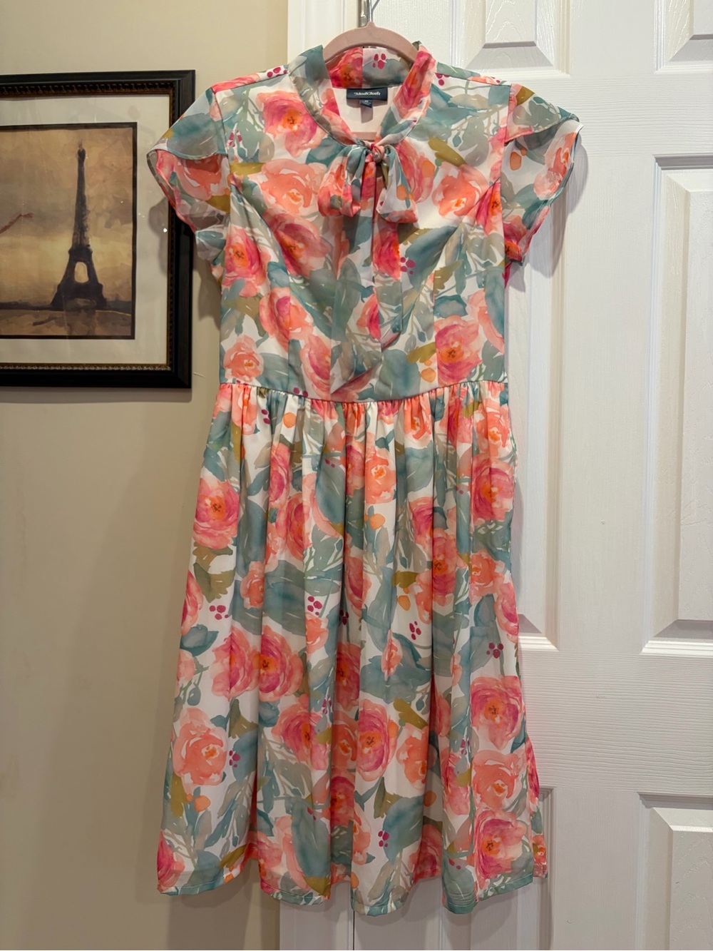 ModCloth Floral Tie-Neck Dress in Coral and Sage